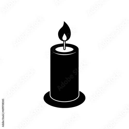 Black candle with a flame on transparent background silhouette