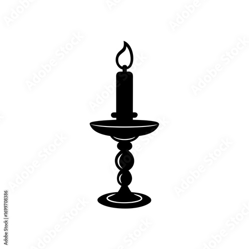 Candle on a candlestick on transparent background silhouette