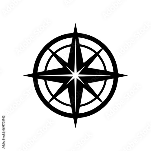 Black compass rose design on transparent background silhouette