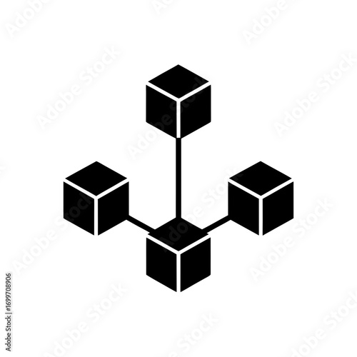 Four cubes interconnected on transparent background silhouette