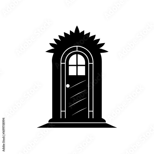 Arched doorway with spikes on transparent background silhouette