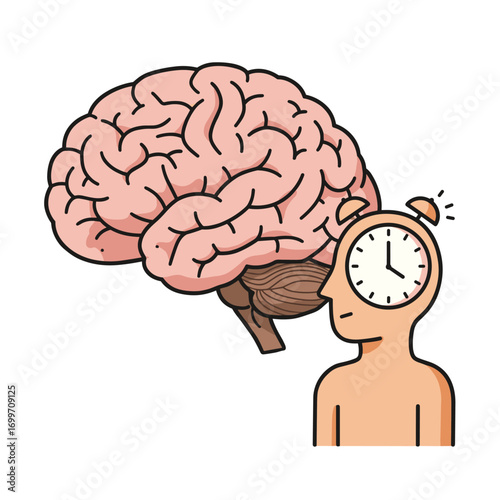 Brain and human cartoon with alarm clock head