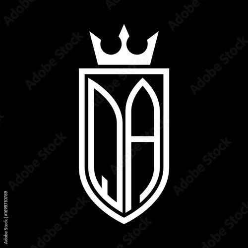 QA Vector logo of initials shield with crown and minimalist, elegant style