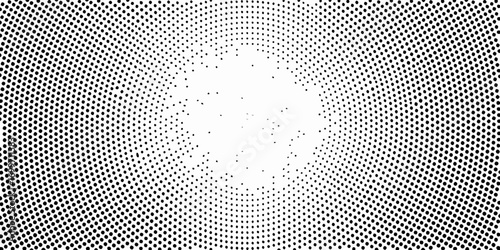 Abstract radial pattern of black dots on a white background creating a halftone effect with a central bright area