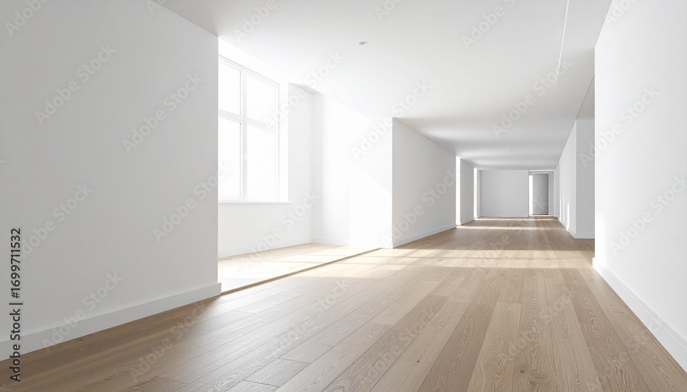 Obraz premium Bright Empty Modern Hallway with Wooden Floor
