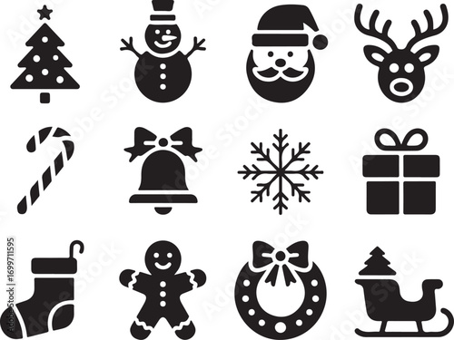 Christmas icons and symbols perfect for holiday designs and projects