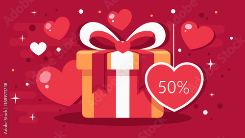 Valentine s day gift box with 50 percent off heart tag