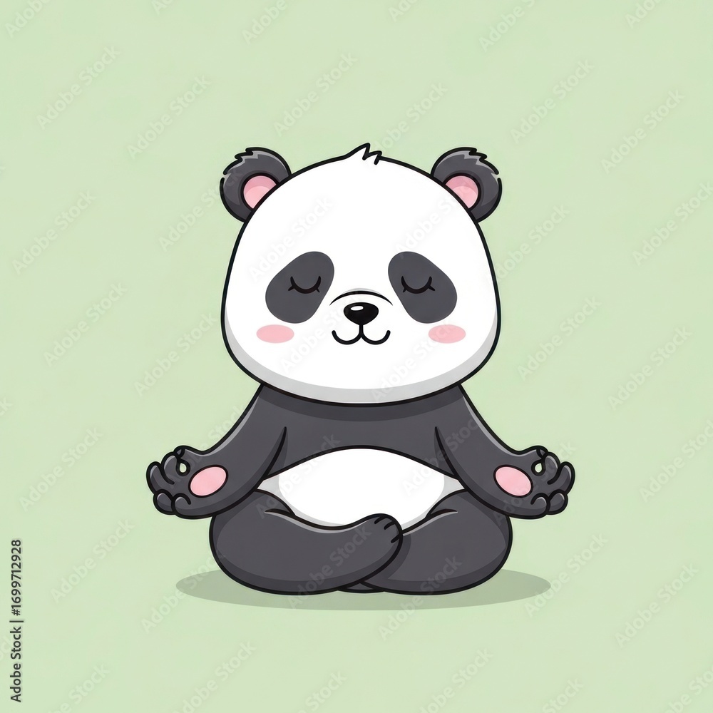Naklejka premium Cute Panda Meditating Cartoon Illustration for Relaxation and Wellness.