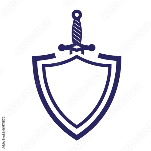 Illustration of a shield and sword emblem representing protection and strength