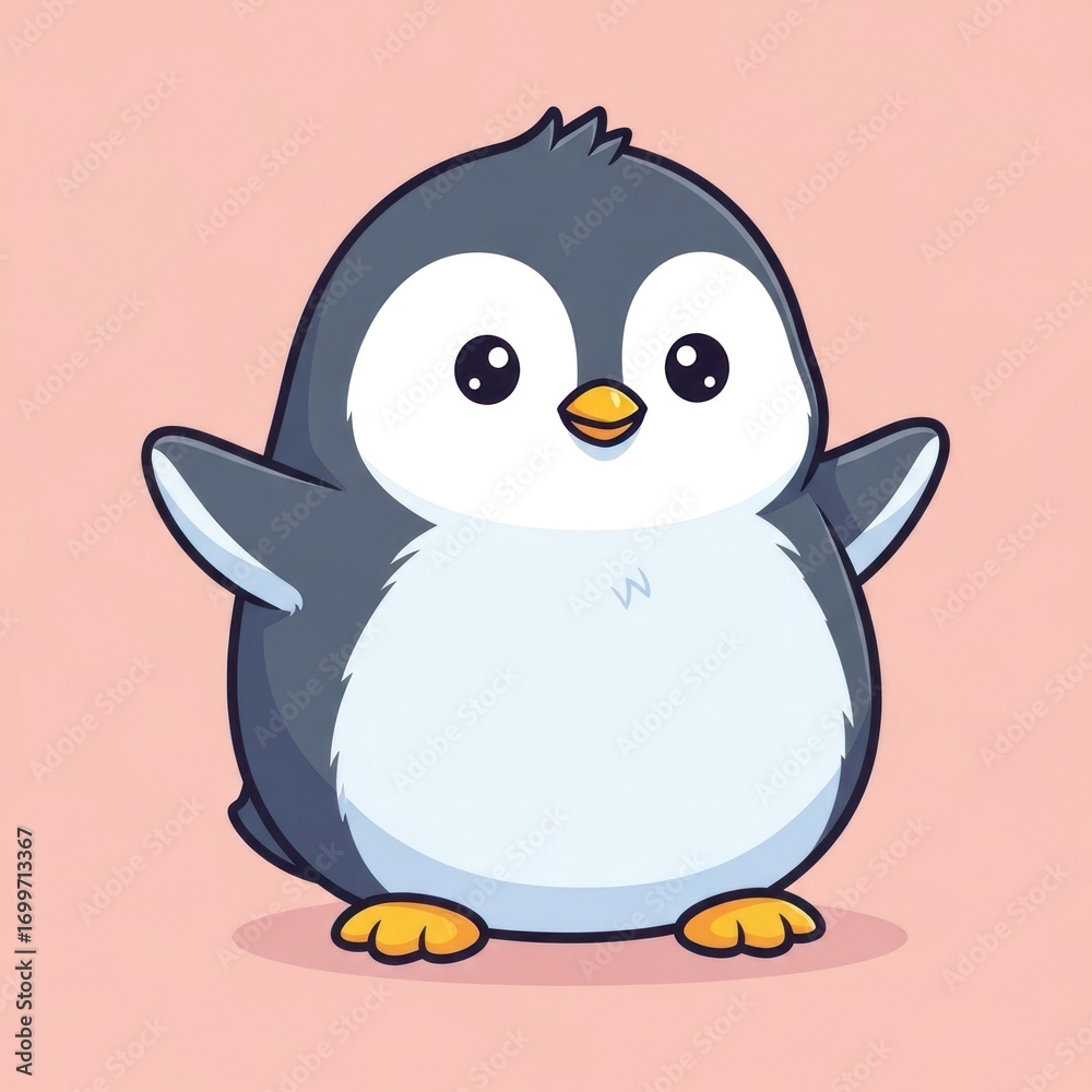 Obraz premium Cute Cartoon Penguin Illustration on Pink Background.