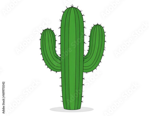 Isolated illustration of a tall cartoon green cactus with black thorns