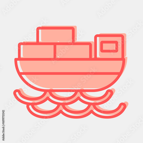 Icon cargo ship. Export import elements. Icon in two tone style.