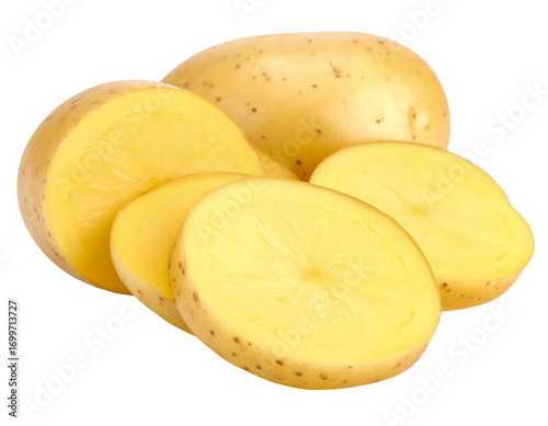 Fresh potato sliced potato vegetable root crop food ingredient produce on transparent background