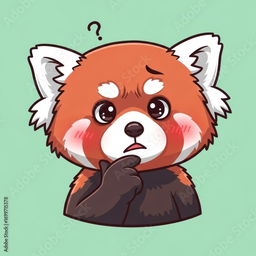 Confused Red Panda Cartoon Character with Question Mark Above Head.