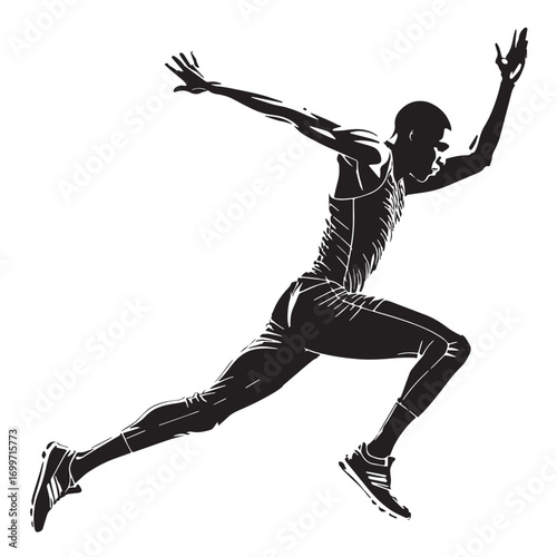 Black long jump Silhouette Vector, High Quality Illustration on White Background