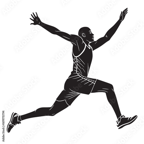 Black long jump Silhouette Vector, High Quality Illustration on White Background