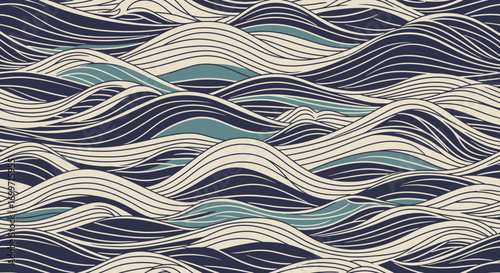 Abstract Wave Vector Pattern with Blue and Beige Colors Elegant Ocean Flowing Lines Background Design