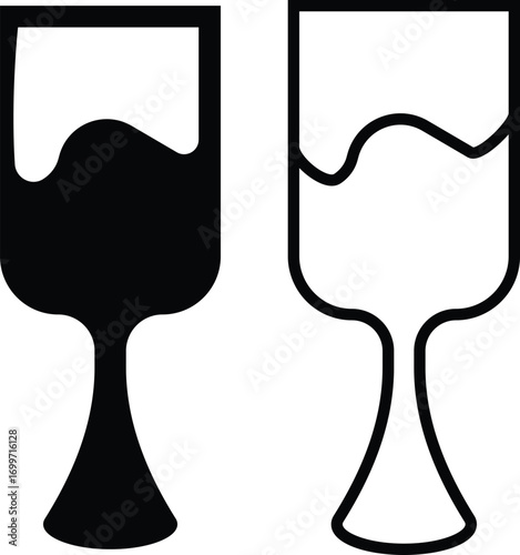 Wine glass icon set collection group in black flat and line style, beverage drink goblet cup symbol bundle, alcohol bar cocktail champagne liquor illustration, isolated on transparent background vecto