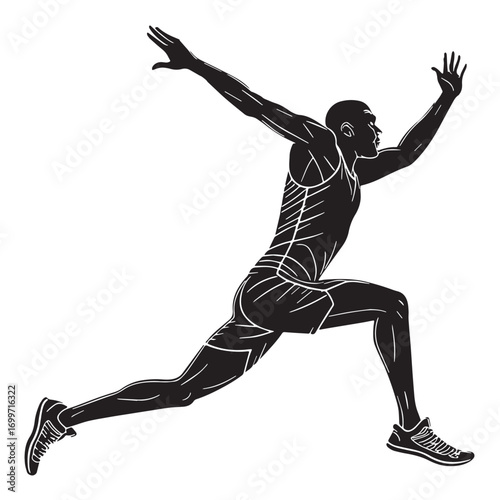 Black long jump Silhouette Vector, High Quality Illustration on White Background