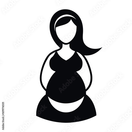 Silhouette Expectant Woman in Black Dress with Hairband Illustration