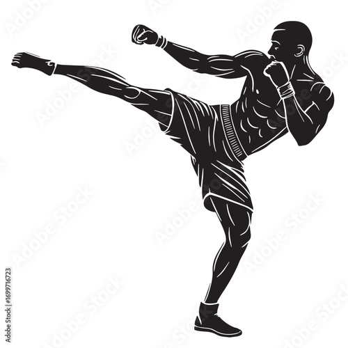 Black kickboxing hybrid Silhouette Vector, High Quality Illustration on White Background