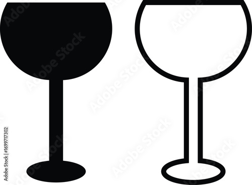 Wine glass icon set collection group in black flat and line style, beverage drink goblet cup symbol bundle, alcohol bar cocktail champagne liquor illustration, isolated on transparent background vecto