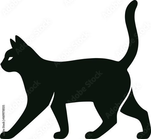 silhouette, walking cat, tail up, side profile