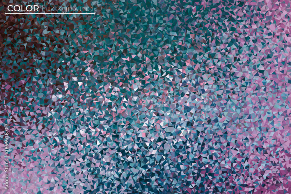 Abstract background with a mosaic of shimmering teal and purple triangles creating a sparkling crystal effect