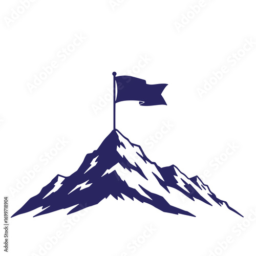 Vector illustration of mountain peak with flag concept for success and achievement