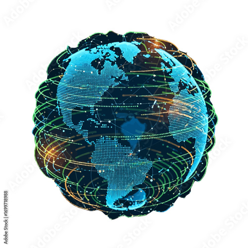Digital globe showcasing interconnected networks, symbolizing global communication and technology advancements