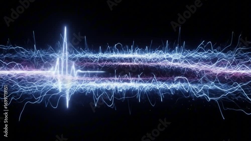 Blue and purple lightning streaks across a dark background