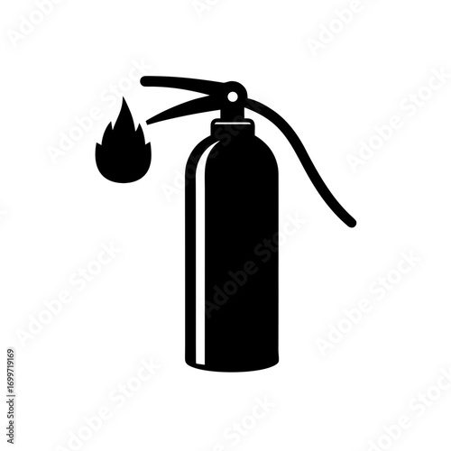 Extinguisher with flame on transparent background silhouette