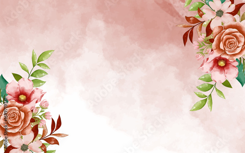 Romantic watercolor floral corner border with delicate roses and greenery