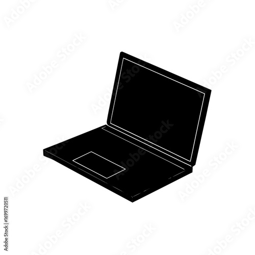 Laptop computer in black on transparent background silhouette
