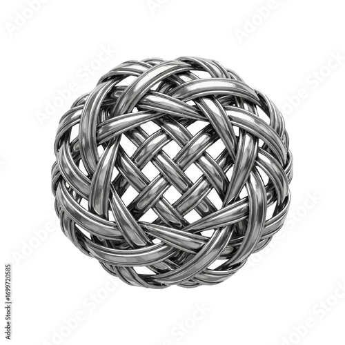 Intricate metallic knot sculpture showcasing craftsmanship and design against a plain background