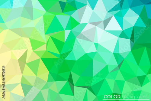 A fresh digital design concept featuring a vibrant low poly background composed of green and yellow crystal facets
