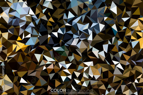 Abstract polygonal background with a complex mosaic of gold and brown triangles creating a modern crystalline texture