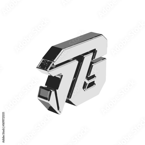 Metallic 3D logo design showcasing modern typography with sleek edges against a white background