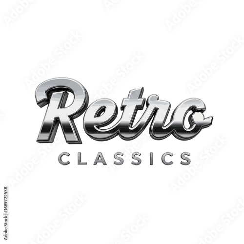 Retro Classics logo design featuring a stylish, vintage font with a shiny metallic finish