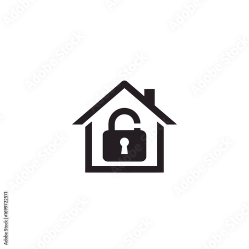 Secure home symbol with a padlock, representing safety and protection in residential spaces