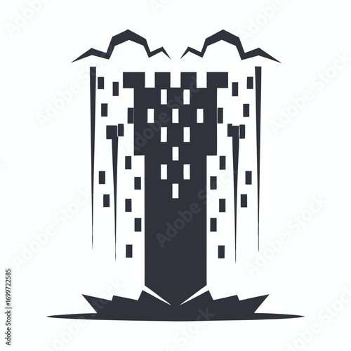 Abstract Cracked Damaged Building with Distorted Sharp Edges Design