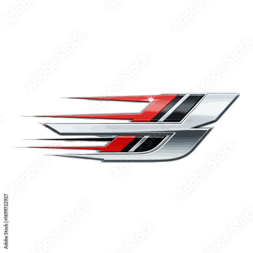 Sleek metallic logo design with dynamic lines and red accents, symbolizing speed and innovation