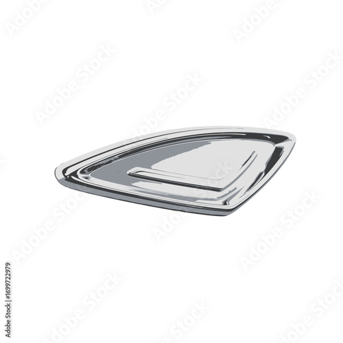Sleek metallic serving dish on a clean surface, showcasing modern design with reflections