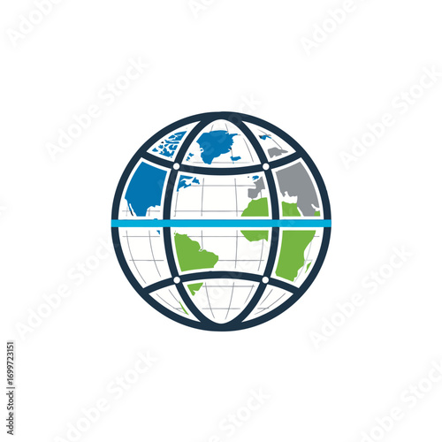 Stylized globe illustration showcasing continents in vibrant colors, representing global connectivity