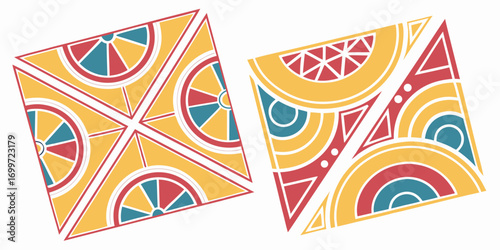 Square geometric patterns with semicircles and triangles