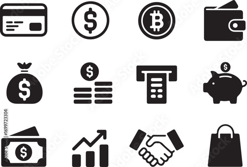Financial icons for business, finance, and investment concepts