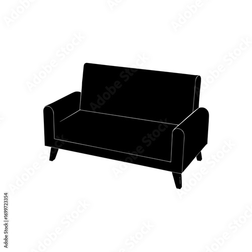 Illustration of black sofa on transparent background silhouette