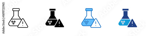 Lab Warning Multiple Style Icon Sheet Design Vector - Laboratory flask with warning sign, symbolizing chemical hazard, dangerous experiment, or bio risk