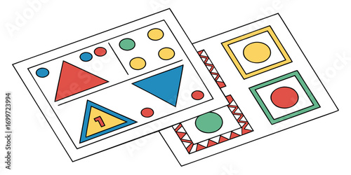 Educational cards with geometric shapes and numbers for children
