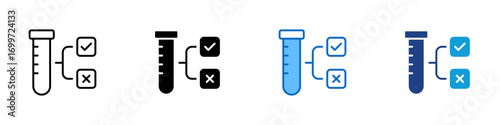 Test Tube Multiple Style Icon Sheet Design Vector - Laboratory test tube with checklist, symbolizing medical testing, lab experiment, or research validation
